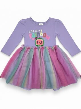COCOMELON Girls' Lavender Rainbow Tulle Dress 2T